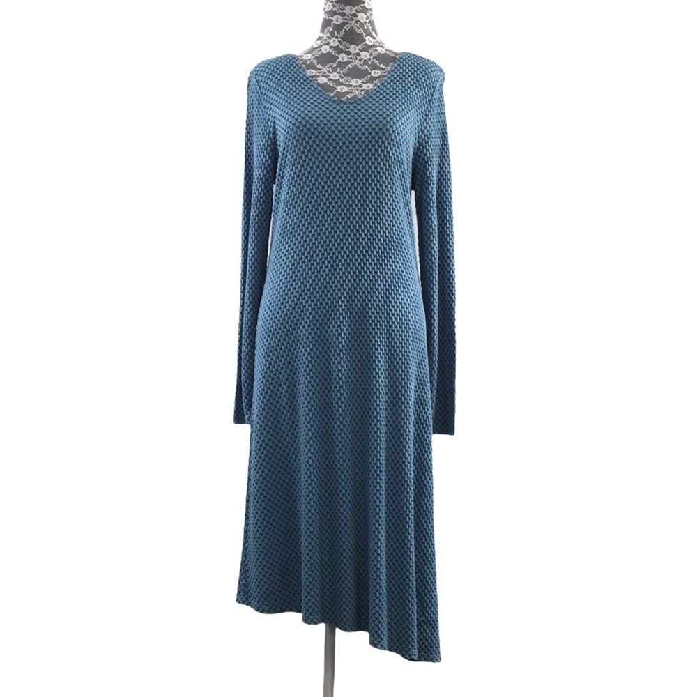 Habitat Blue V-Neck Angled Hem Dress‎ Pucker Knit